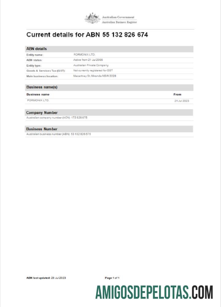em branco Word de registro comercial na Austrália e modelo PDF Scr